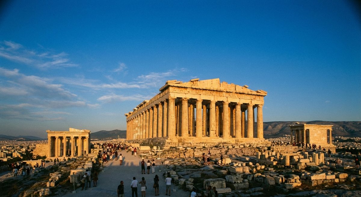 Die Akropolis von Athen mit dem Parthenon bei goldenem Licht
