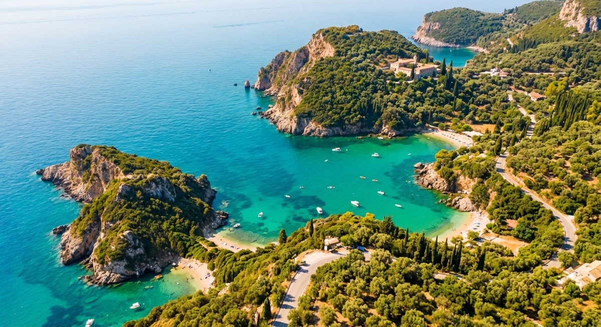 Paleokastritsa Bucht auf Korfu mit smaragdgrünem Wasser